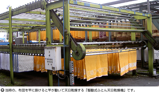 当時の、布団を竿に掛けると竿が動いて天日乾燥する「駆動式ふとん天日乾燥機」です。
