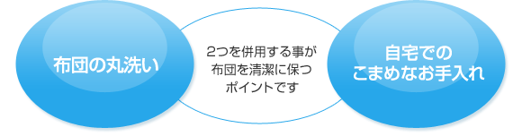 「布団の丸洗い」「自宅でのこまめなお手入れ」2つを併用する事が布団を清潔に保つポイントで