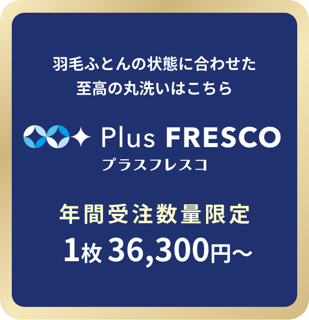 プラスフレスコ 羽毛ふとんの状態に合わせた至高の丸洗いはこちら 年間受注数量限定 1枚 36,300円～